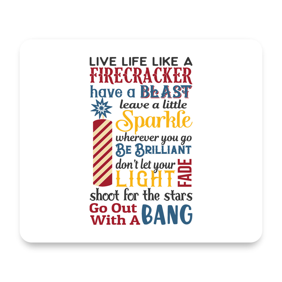 4th of July Word Art Firecracker mouse pad, front view