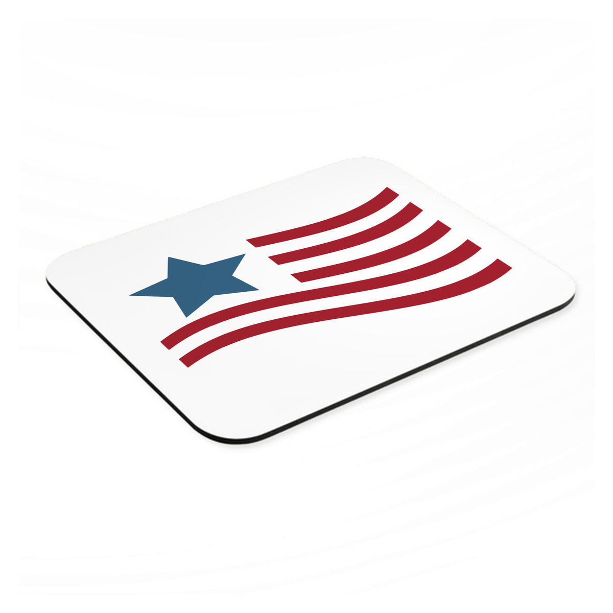 USA Waving Flag Red White & Blue mouse pad, angled view showing the 1/4 inch thick base