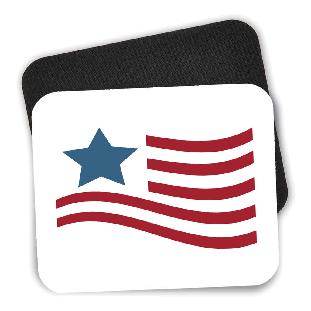 USA Waving Flag Red White & Blue mouse pad shown with its black non-slip rubber underside