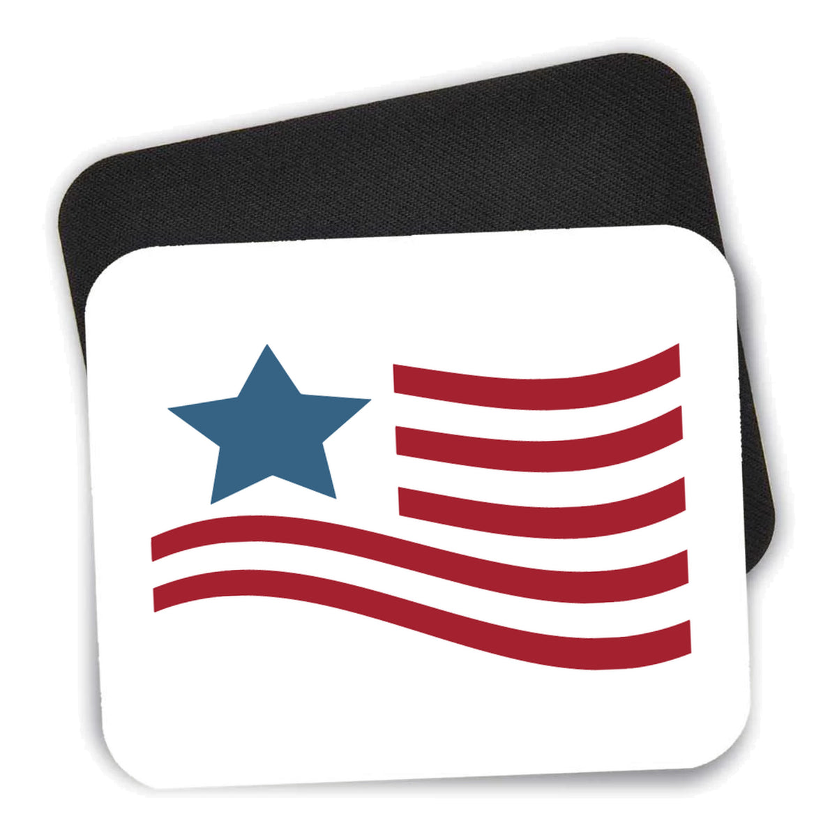 USA Waving Flag Red White & Blue mouse pad shown with its black non-slip rubber underside