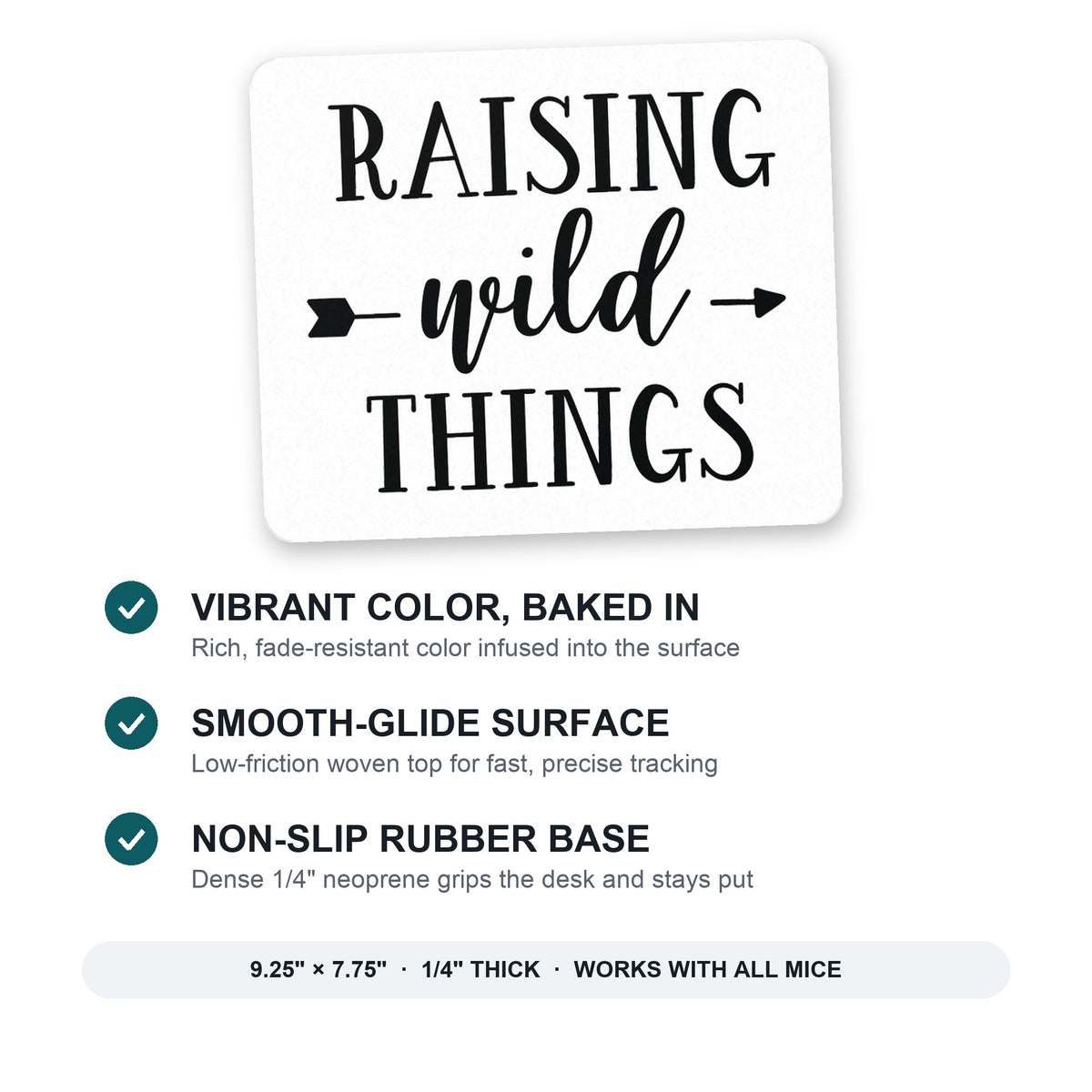Raising Wild Things - Mom mouse pad: vibrant color, smooth-glide surface, non-slip rubber base, 9.25 x 7.75 inches