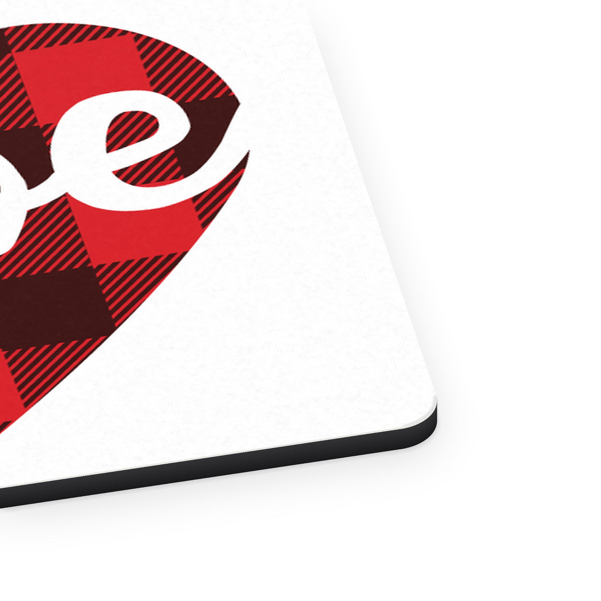 Buffalo Love Heart - Red Black Plaid mouse pad, close-up of the fabric surface and rubber edge