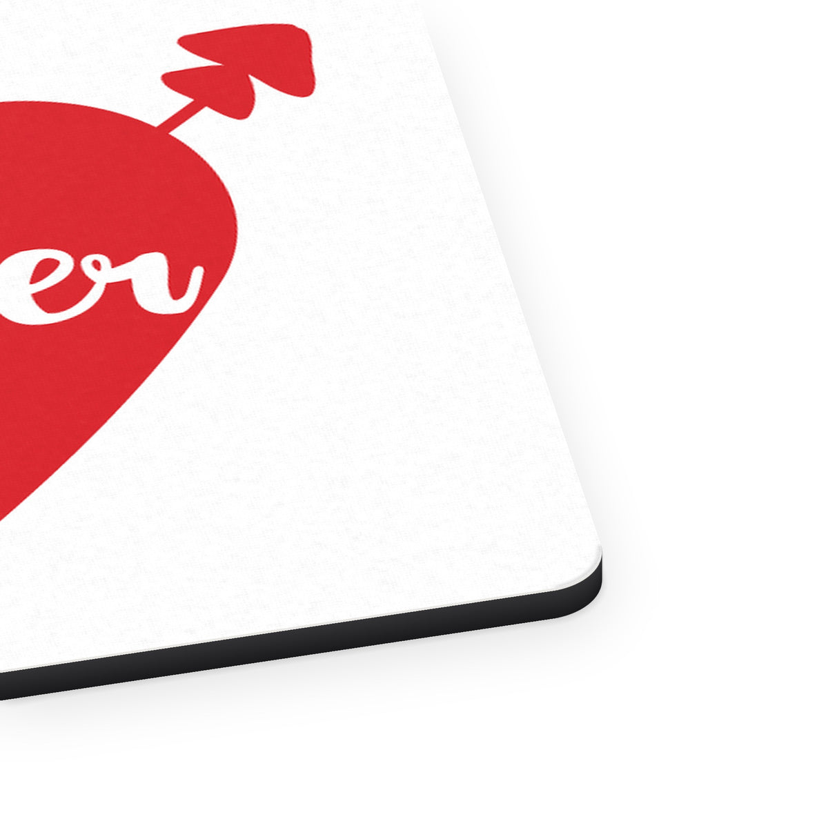 Heart Arrow Forever Valentine mouse pad, close-up of the fabric surface and rubber edge