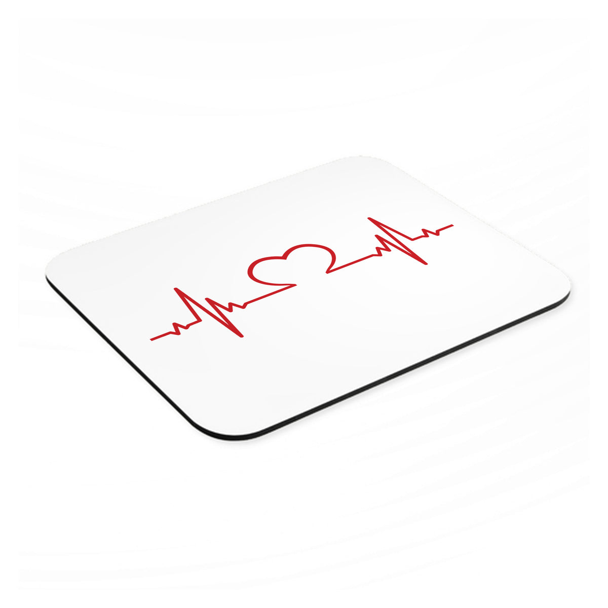 Heart Pulse EKG Red Valentine mouse pad, angled view showing the 1/4 inch thick base