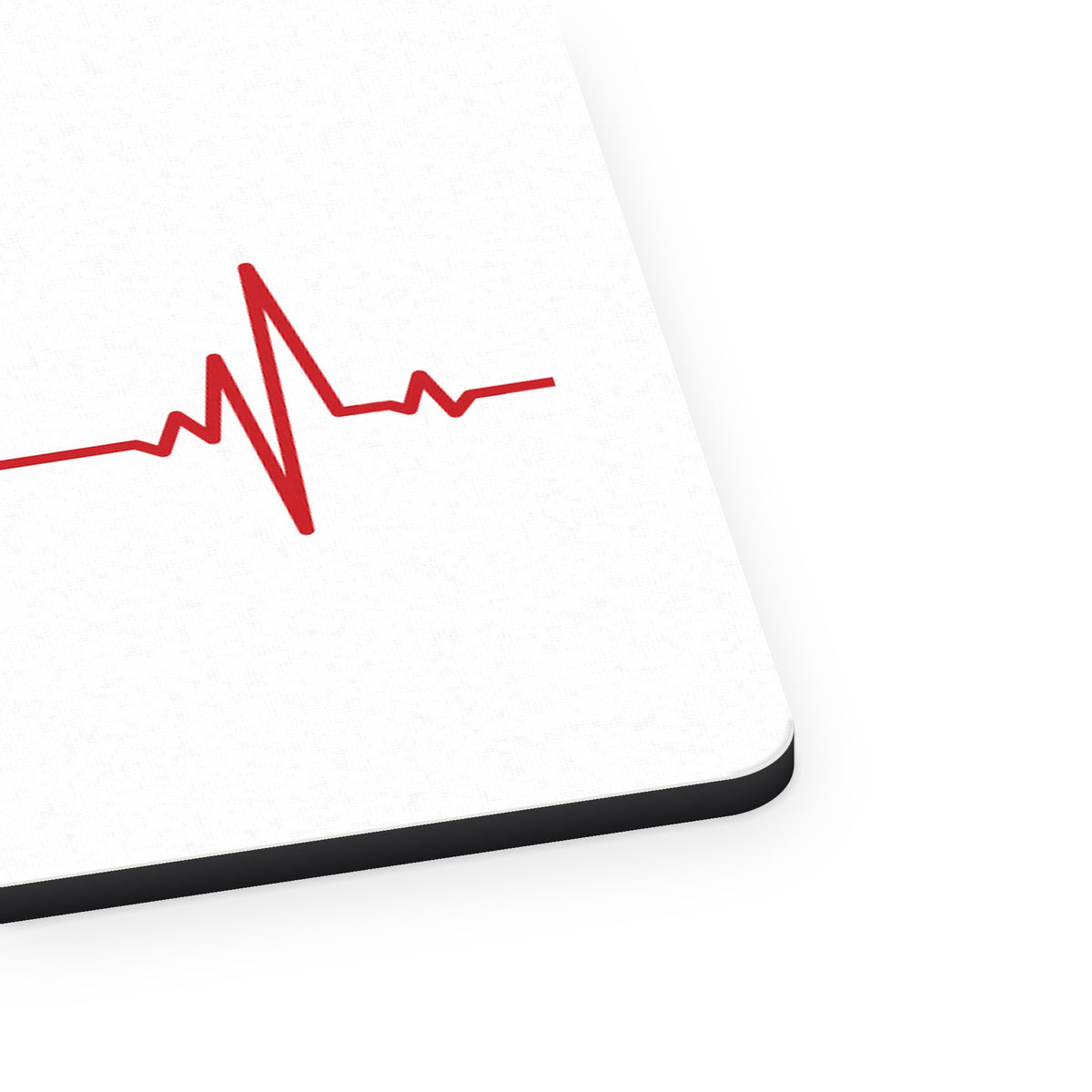Heart Pulse EKG Red Valentine mouse pad, close-up of the fabric surface and rubber edge