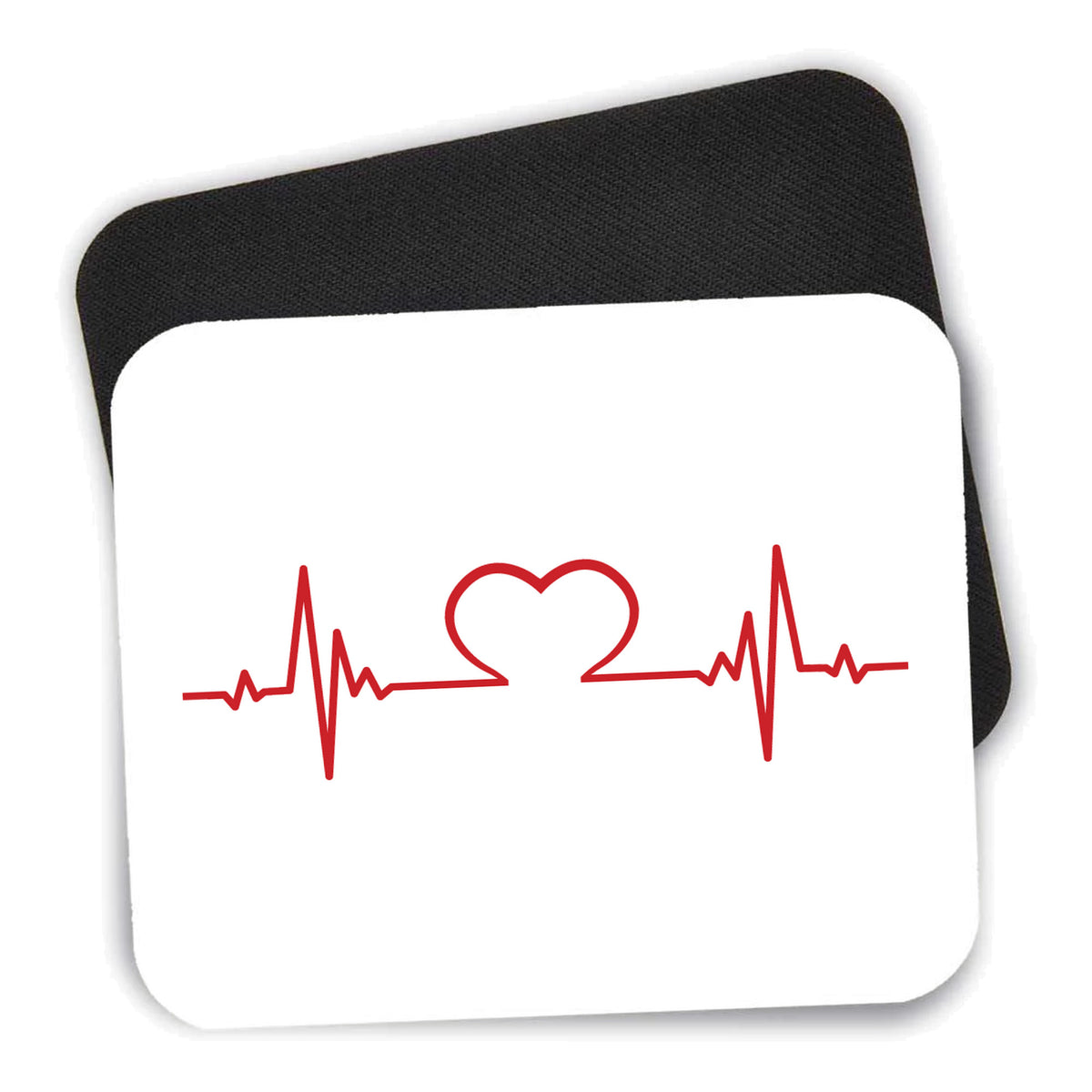 Heart Pulse EKG Red Valentine mouse pad shown with its black non-slip rubber underside