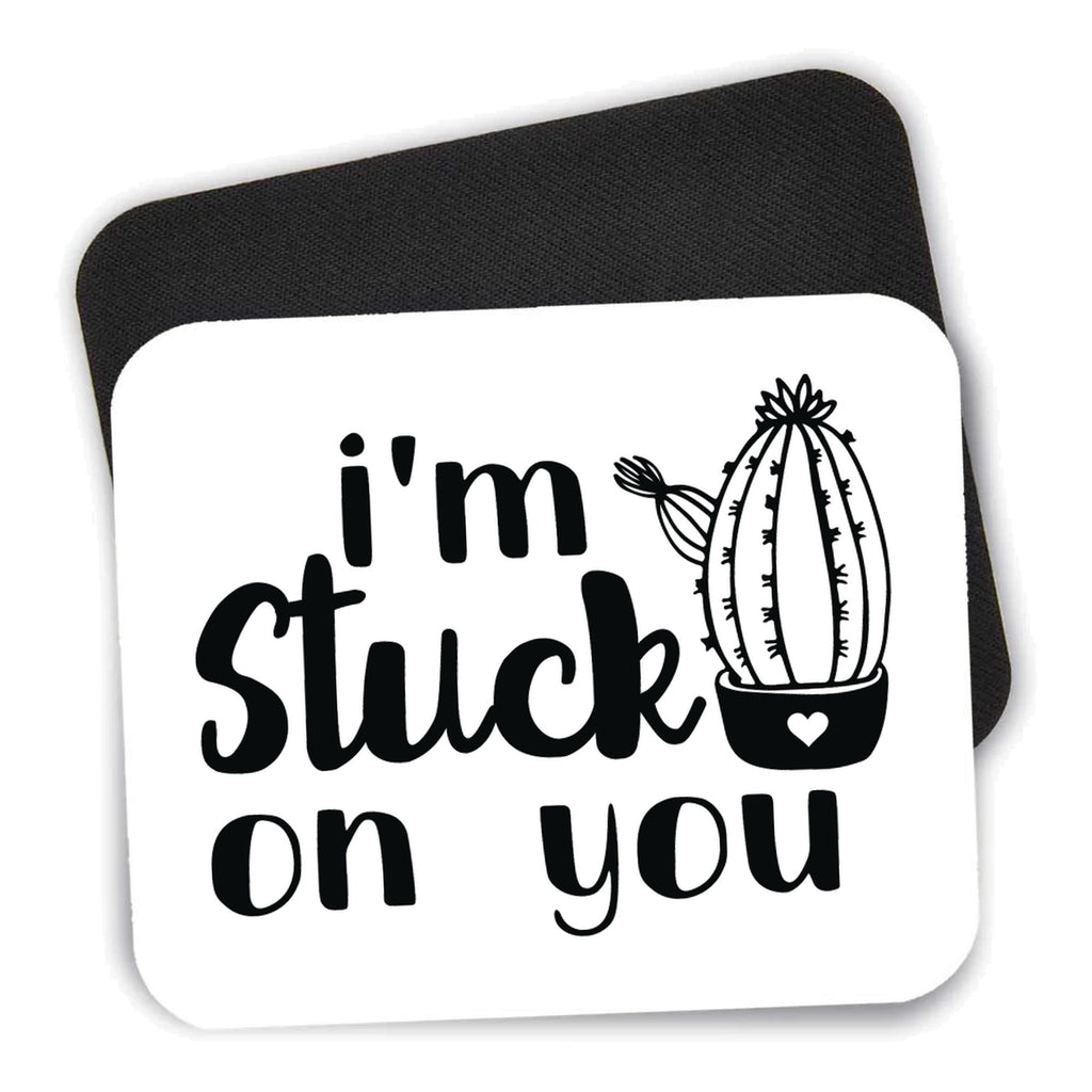 I'm Stuck On You Cactus mouse pad shown with its black non-slip rubber underside