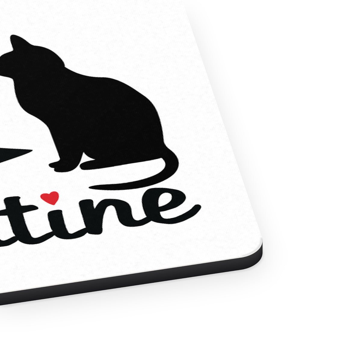 My Cat is My Valentine mouse pad, close-up of the fabric surface and rubber edge