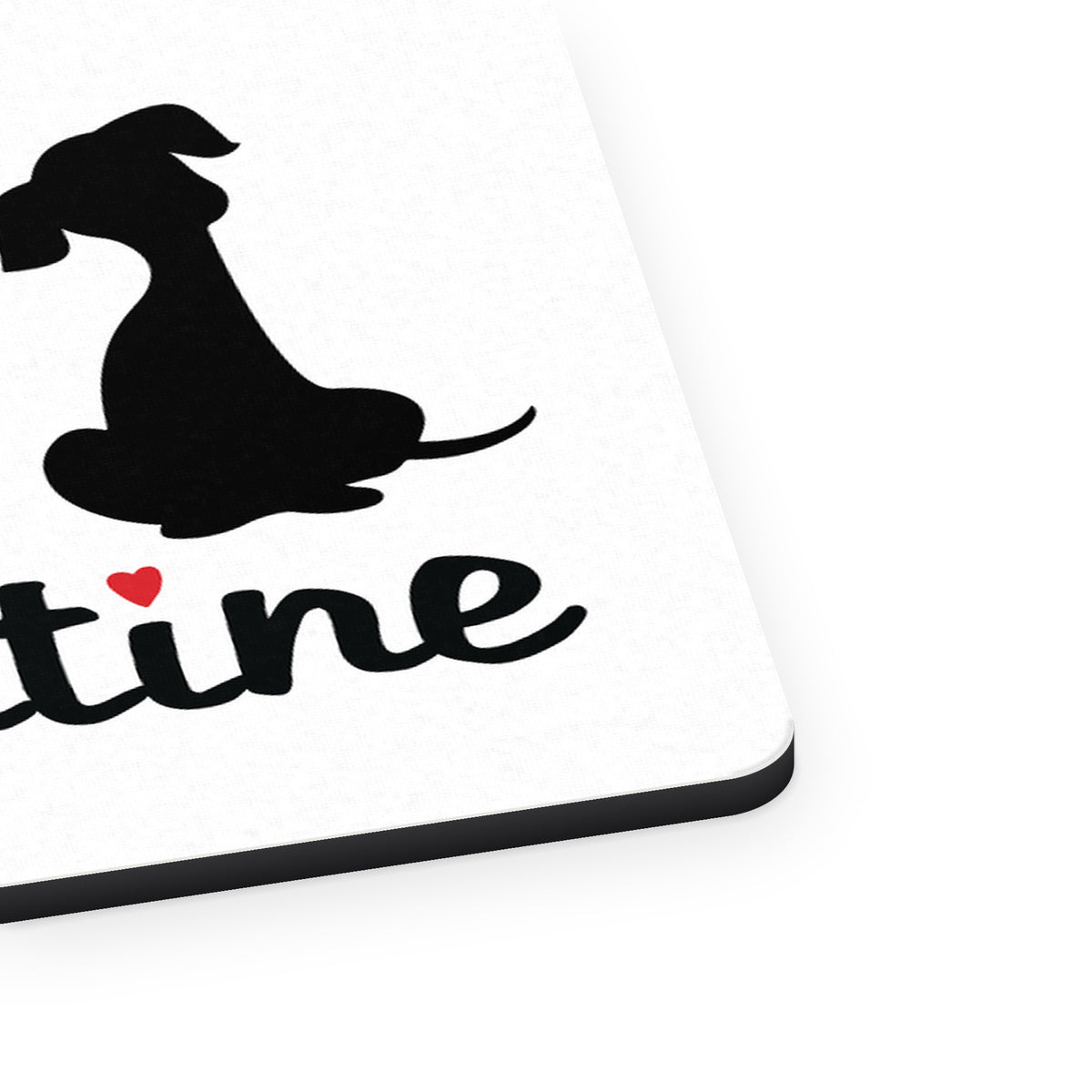 My Dog is My Valentine mouse pad, close-up of the fabric surface and rubber edge