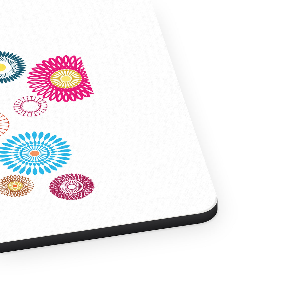 Cartoon Wildflowers Rainbow Colors mouse pad, close-up of the fabric surface and rubber edge