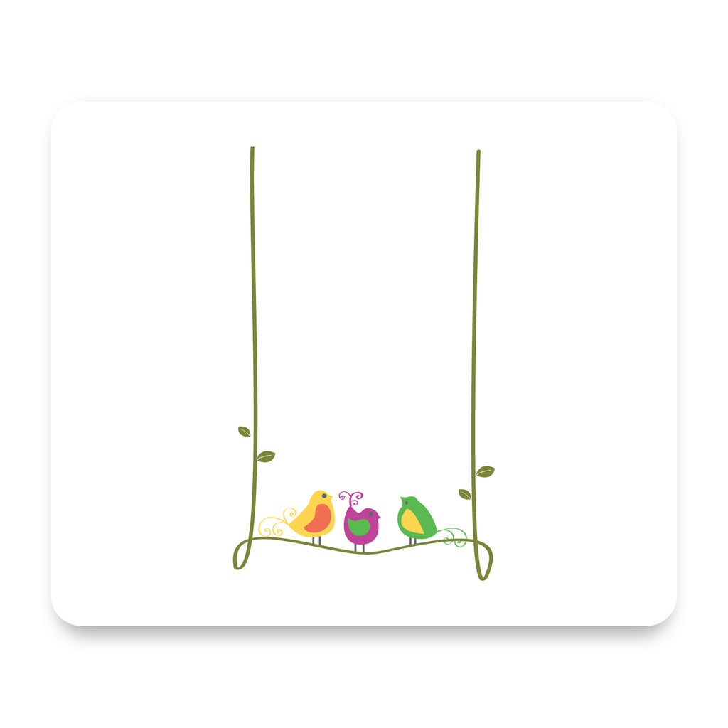 Colorful Birds Cartoon on a Vine mouse pad, front view