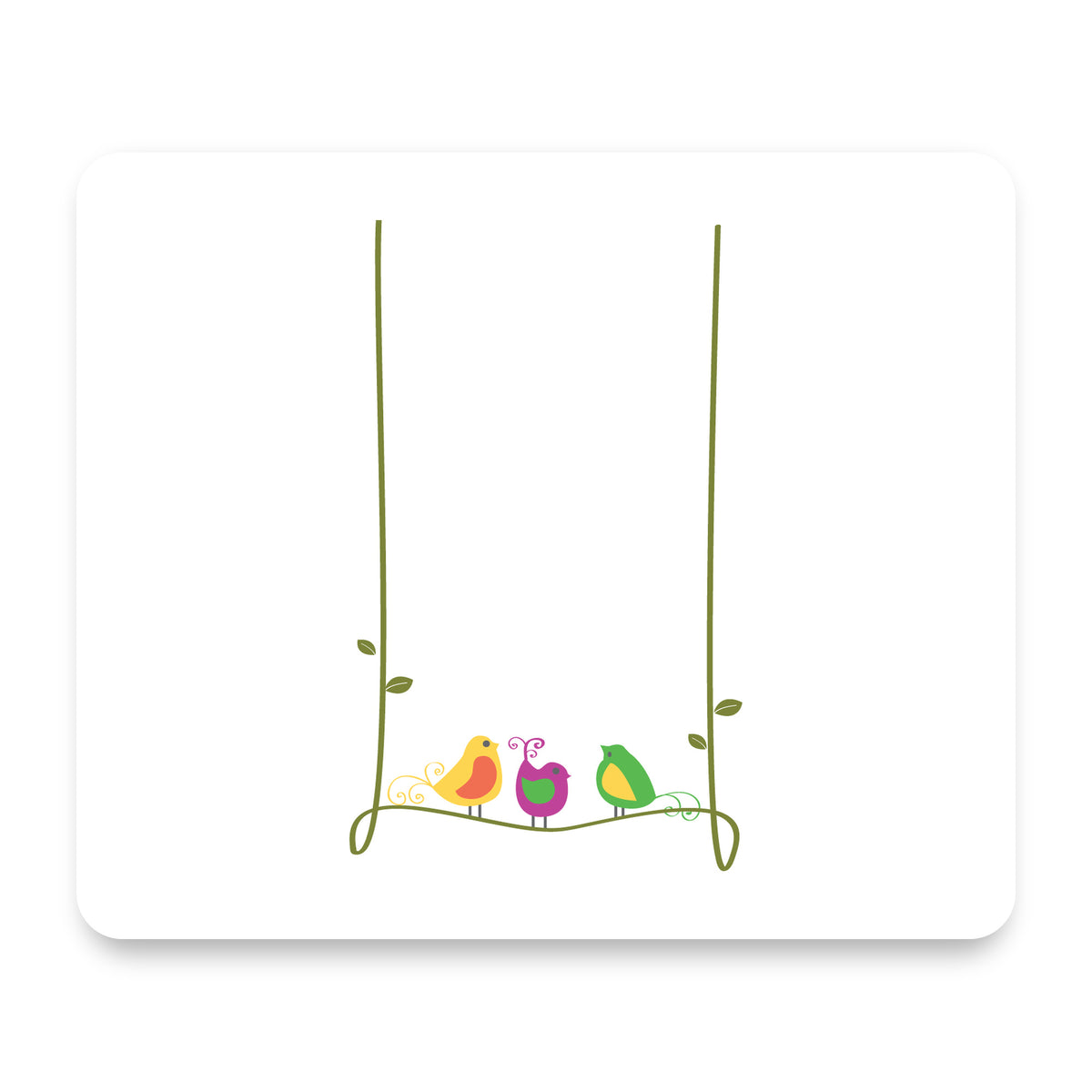 Colorful Birds Cartoon on a Vine mouse pad, front view