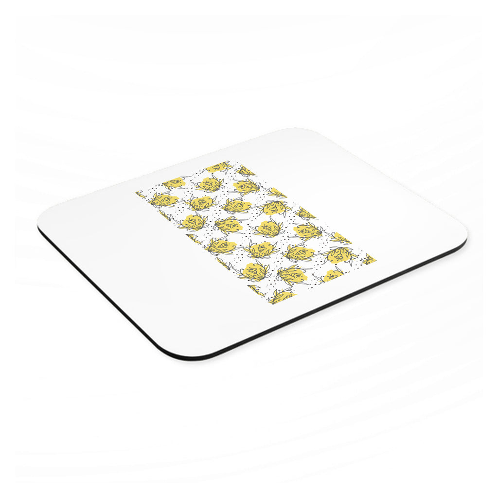 Wildflower Yellow Graffiti mouse pad, angled view showing the 1/4 inch thick base