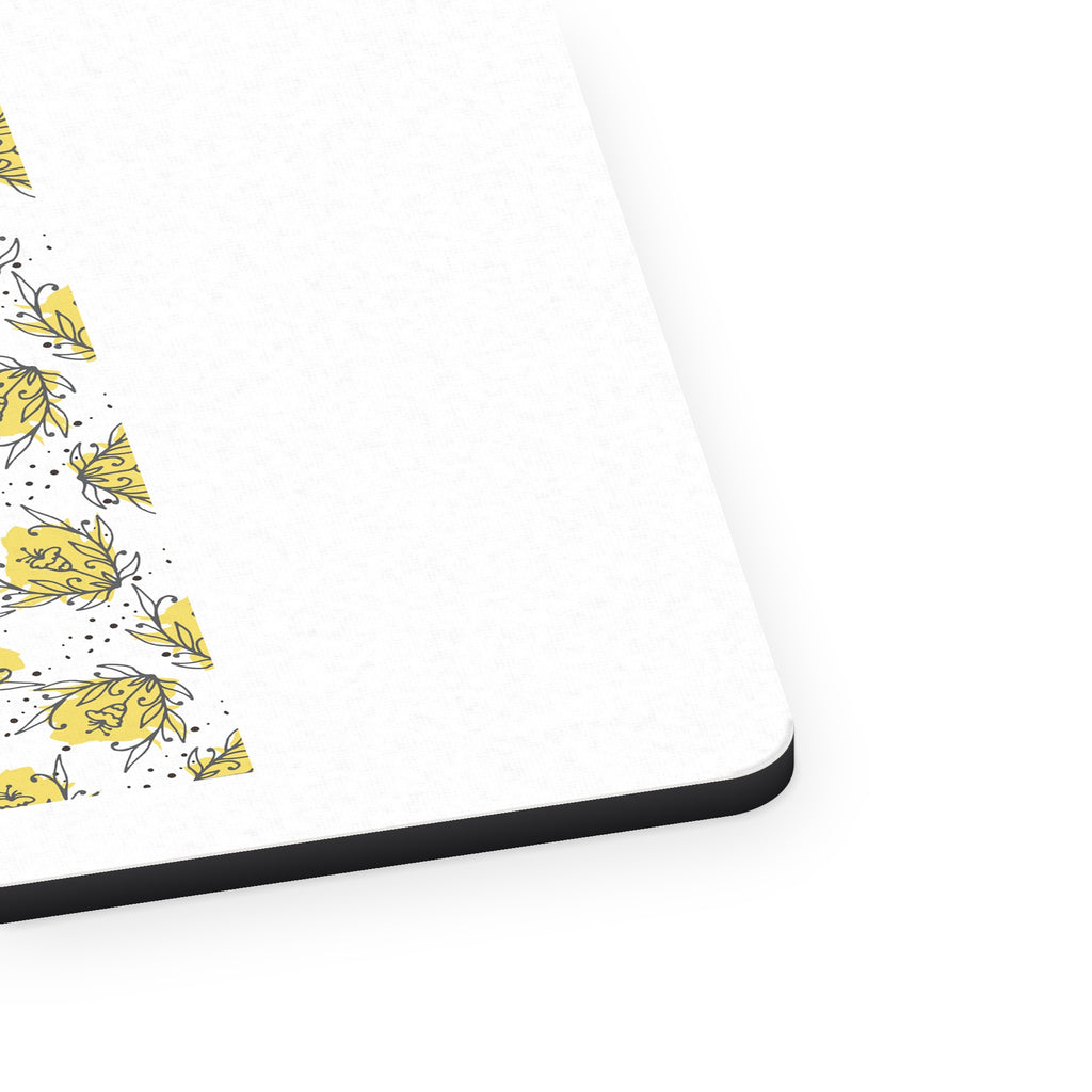 Wildflower Yellow Graffiti mouse pad, close-up of the fabric surface and rubber edge