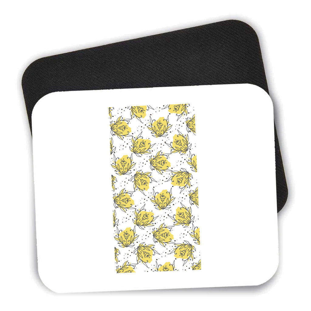 Wildflower Yellow Graffiti mouse pad shown with its black non-slip rubber underside