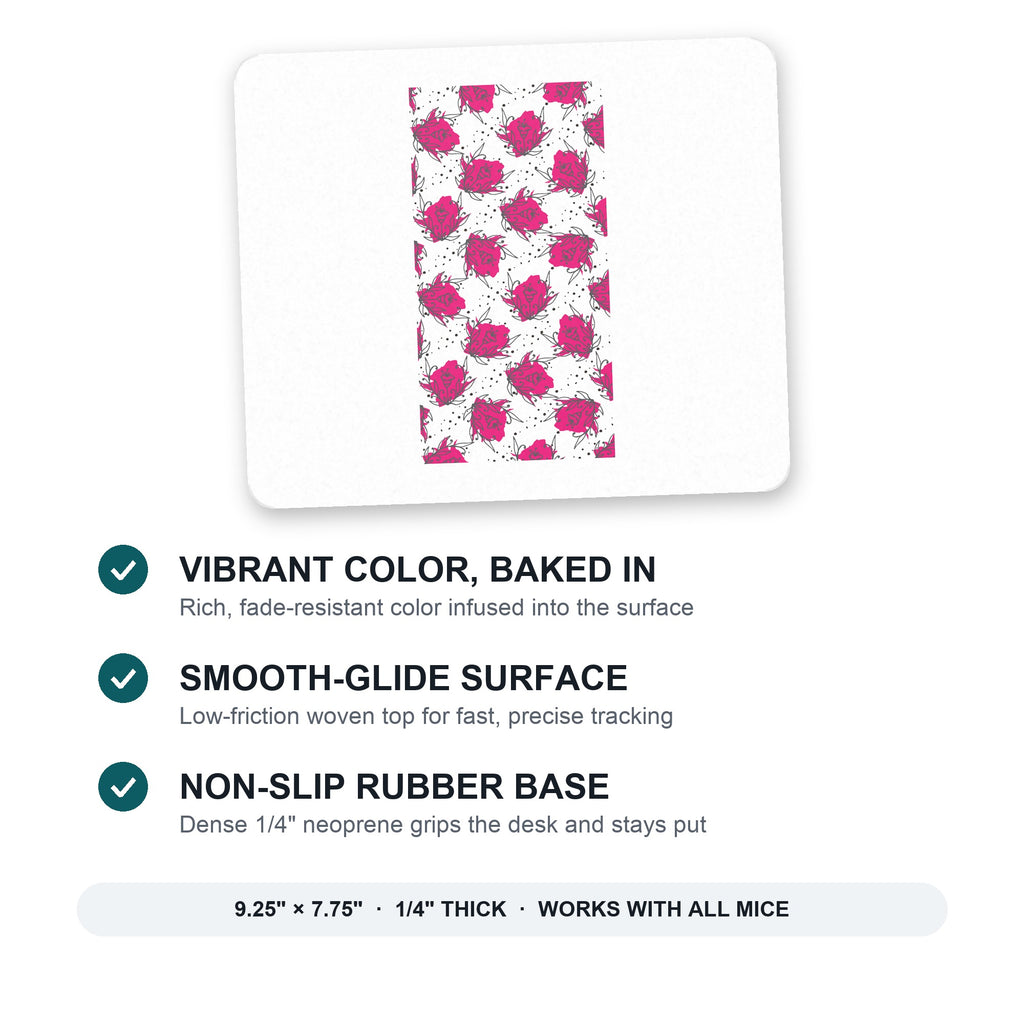 Wildflower Pink Graffiti mouse pad: vibrant color, smooth-glide surface, non-slip rubber base, 9.25 x 7.75 inches