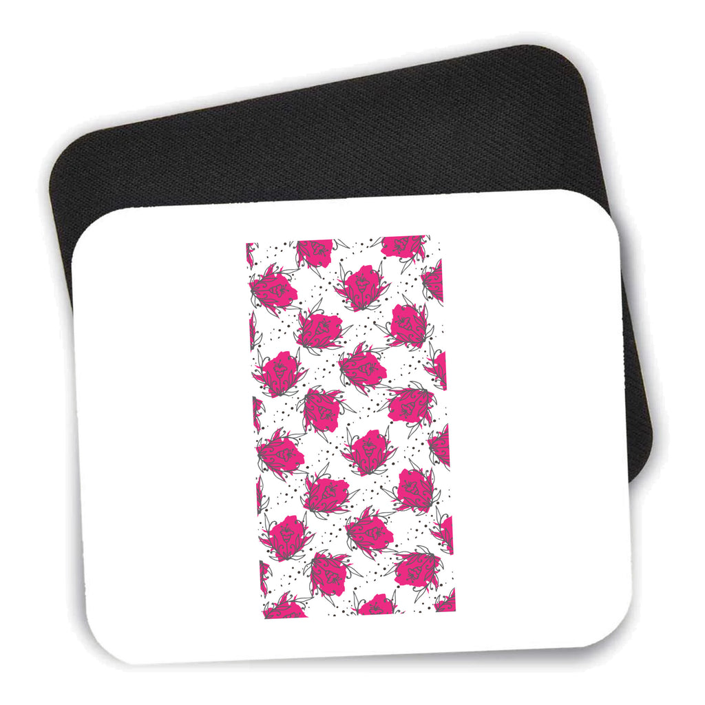 Wildflower Pink Graffiti mouse pad shown with its black non-slip rubber underside