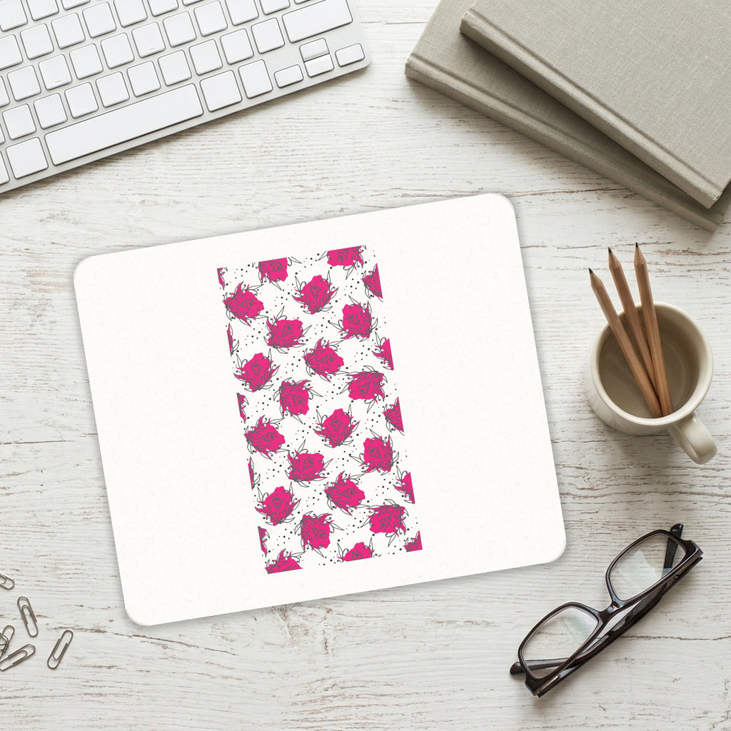Wildflower Pink Graffiti mouse pad on a desk with a keyboard