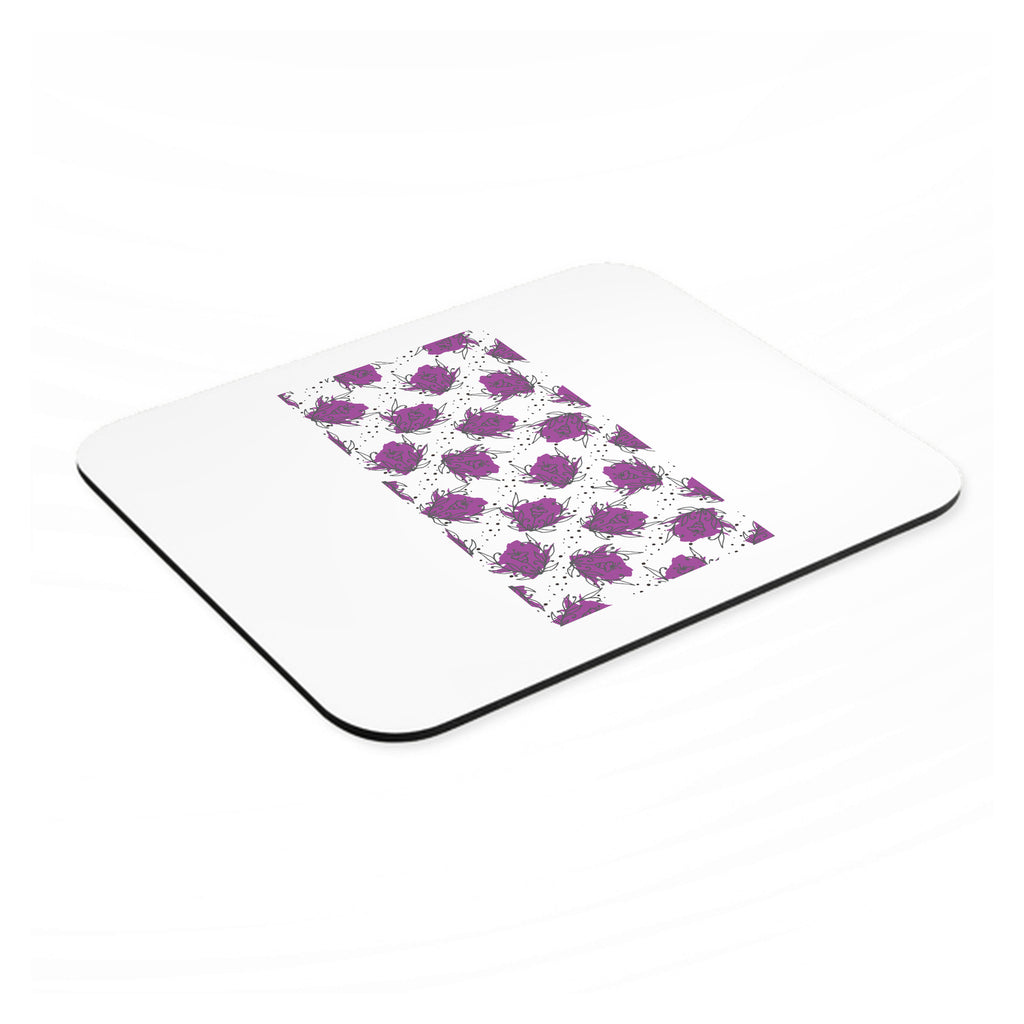 Wildflower Purple Graffiti mouse pad, angled view showing the 1/4 inch thick base