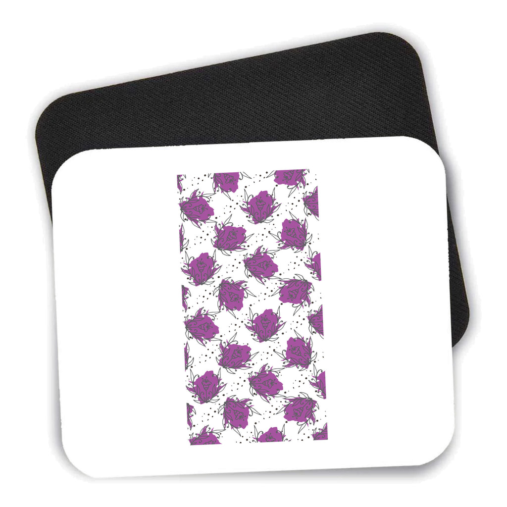 Wildflower Purple Graffiti mouse pad shown with its black non-slip rubber underside