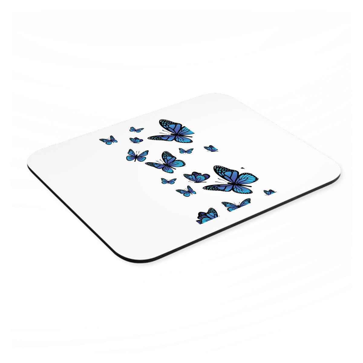 Blue Butterflies Butterfly mouse pad, angled view showing the 1/4 inch thick base