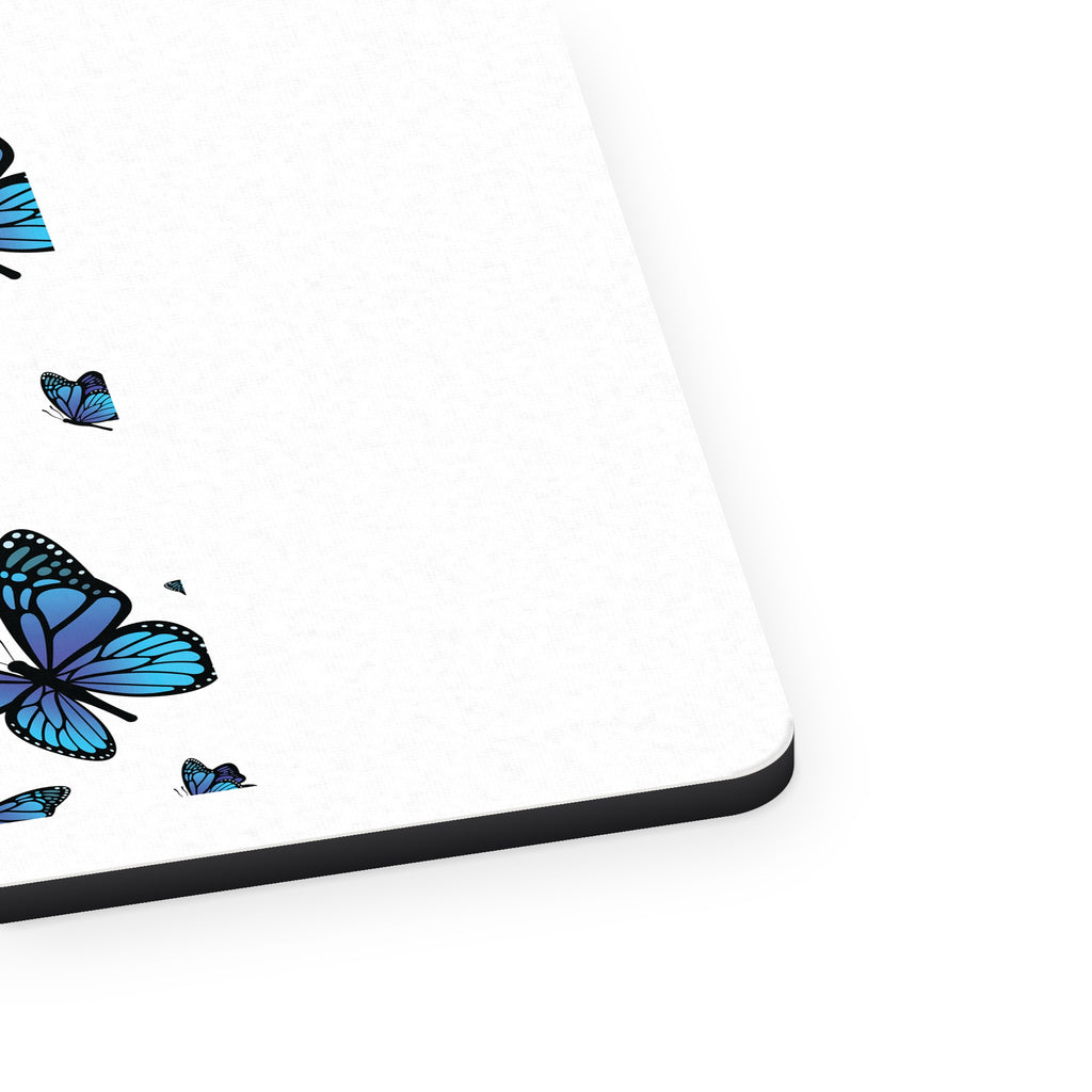 Blue Butterflies Butterfly mouse pad, close-up of the fabric surface and rubber edge