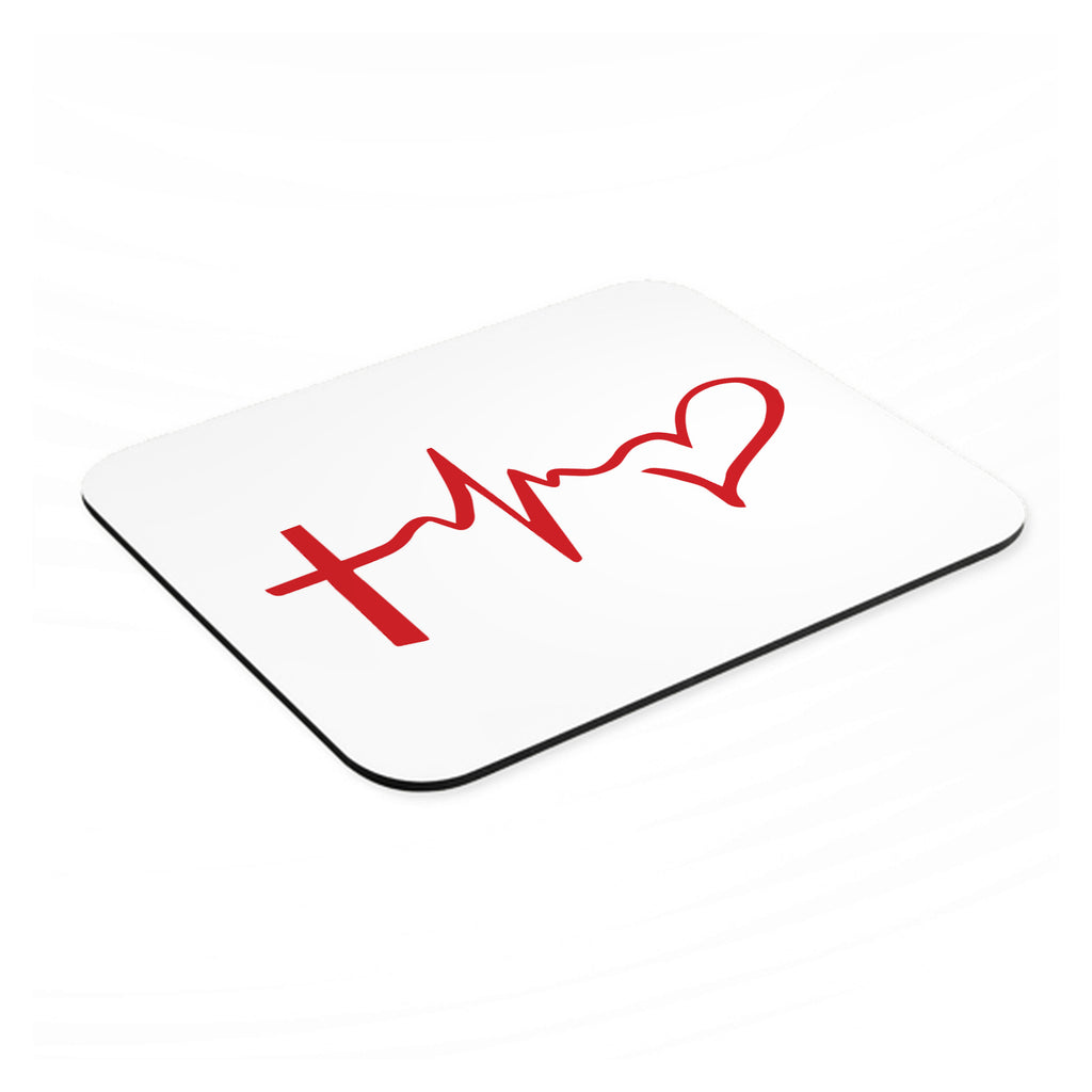 Cross Heart - Faith Hope Love mouse pad, angled view showing the 1/4 inch thick base