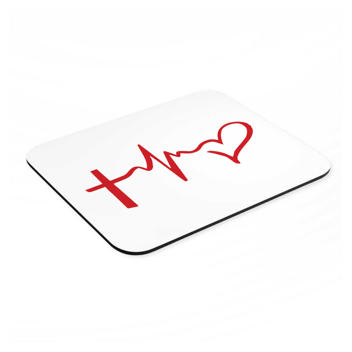 Cross Heart - Faith Hope Love mouse pad, angled view showing the 1/4 inch thick base