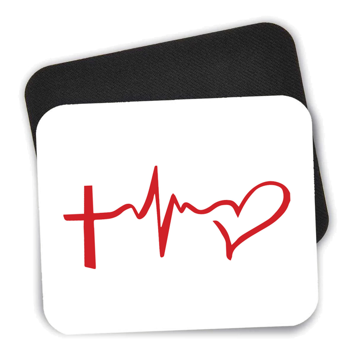 Cross Heart - Faith Hope Love mouse pad shown with its black non-slip rubber underside