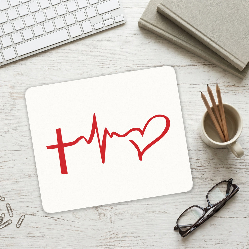Cross Heart - Faith Hope Love mouse pad on a desk with a keyboard