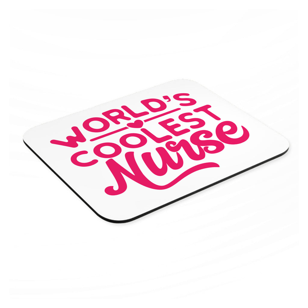 World's Coolest Nurse - Hot Pink mouse pad, angled view showing the 1/4 inch thick base