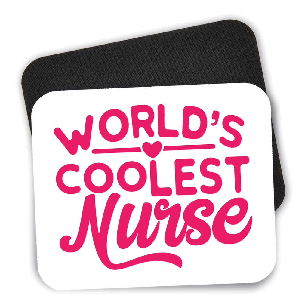 World's Coolest Nurse - Hot Pink mouse pad shown with its black non-slip rubber underside