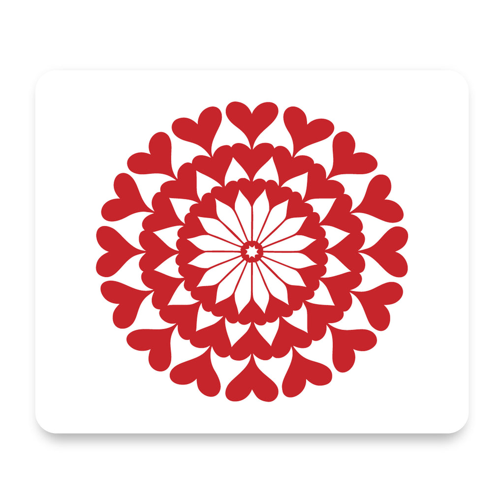 Red Hearts Mandala mouse pad, front view