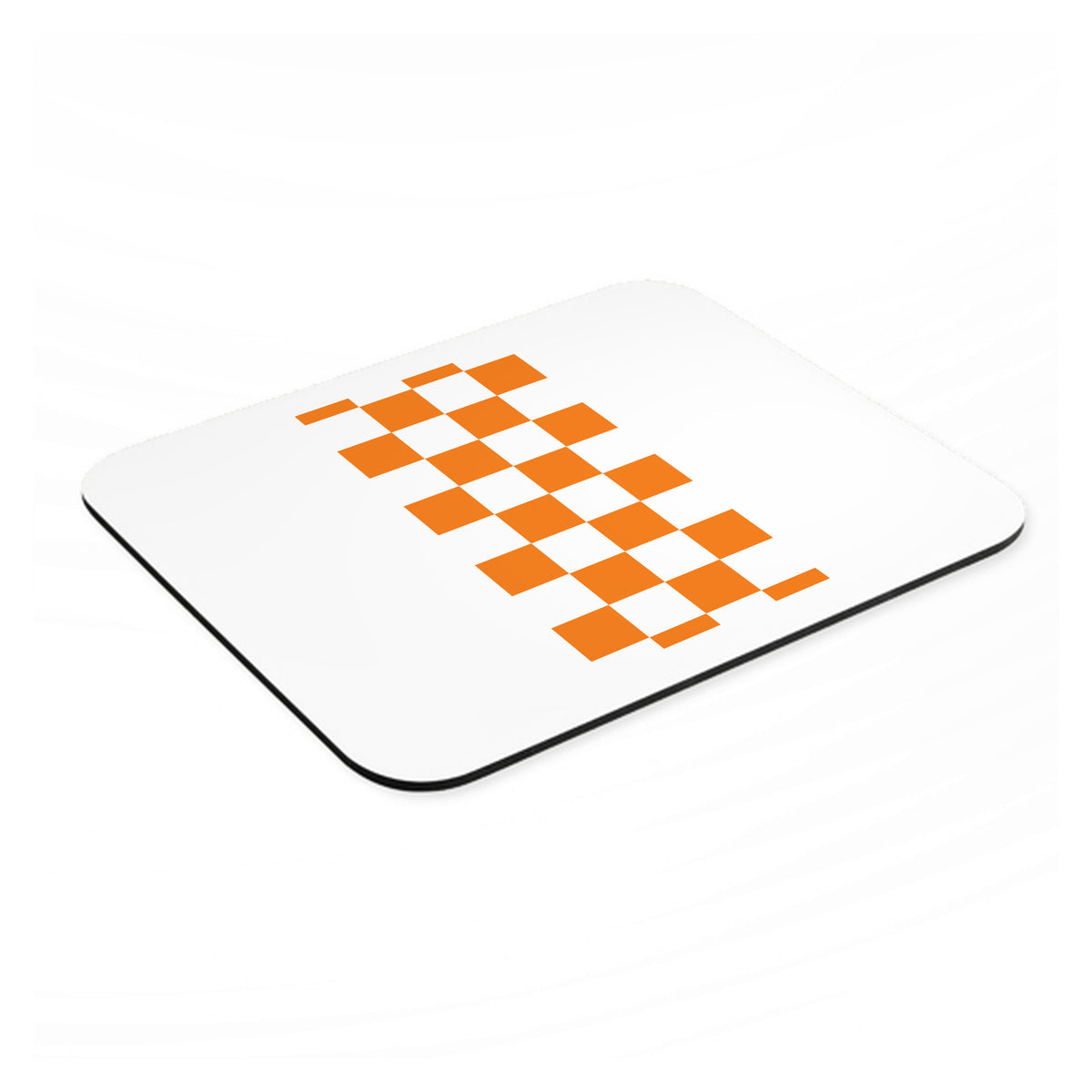 Tennessee Checkerboard - Orange, Clear mouse pad, angled view showing the 1/4 inch thick base