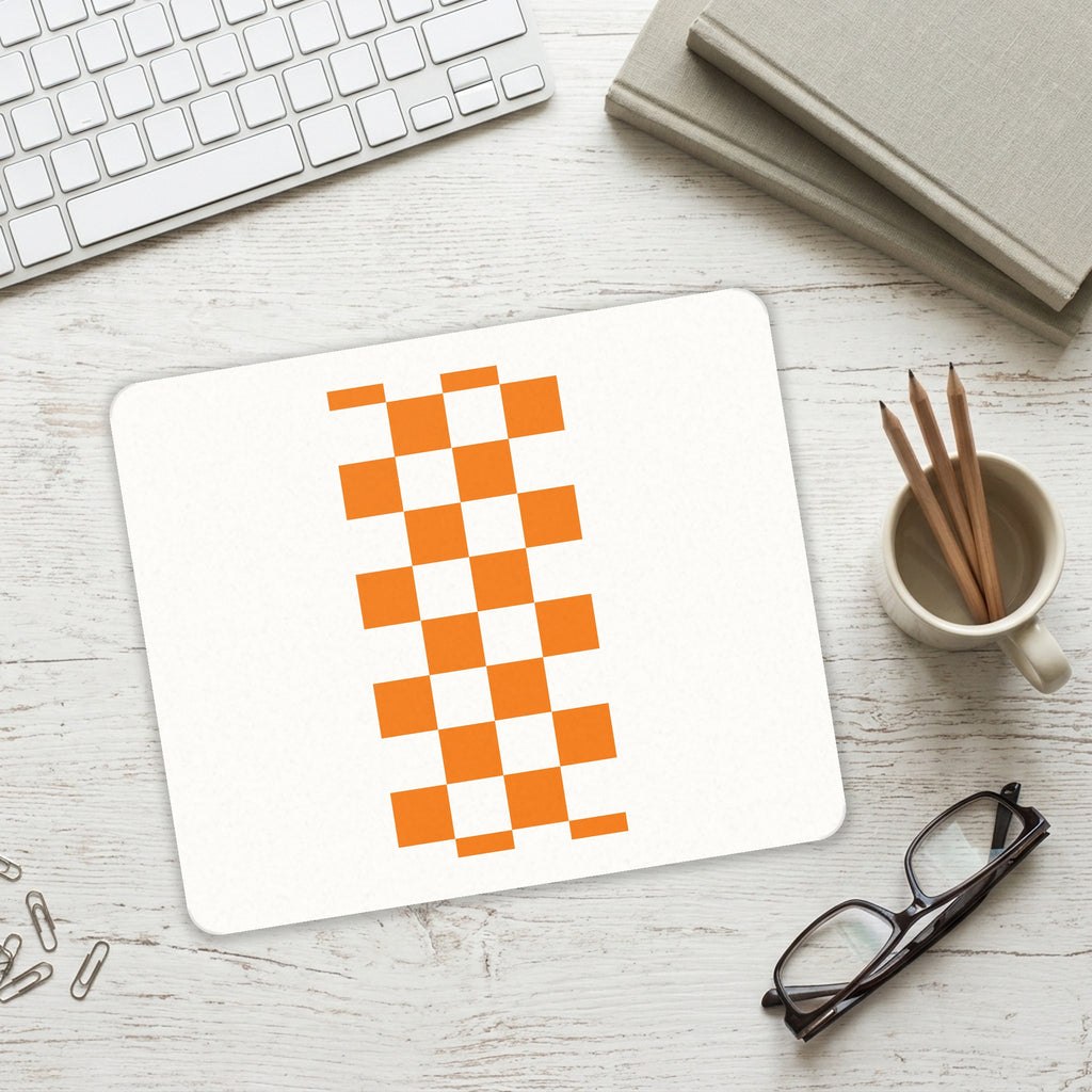 Tennessee Checkerboard - Orange, Clear mouse pad on a desk with a keyboard