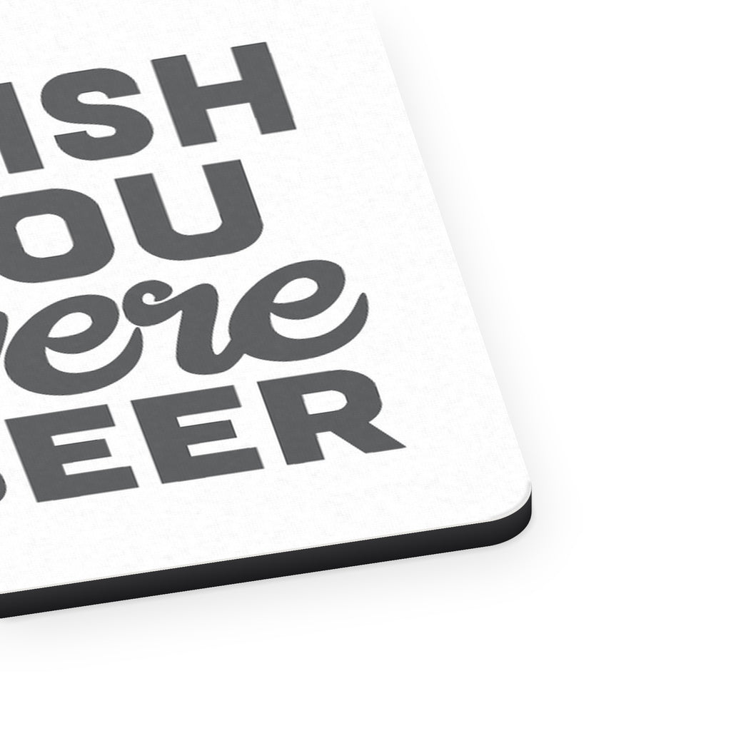 Wish You Were BEER mouse pad, close-up of the fabric surface and rubber edge
