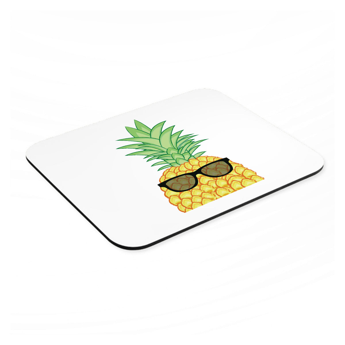 Pineapple Top with Shades mouse pad, angled view showing the 1/4 inch thick base
