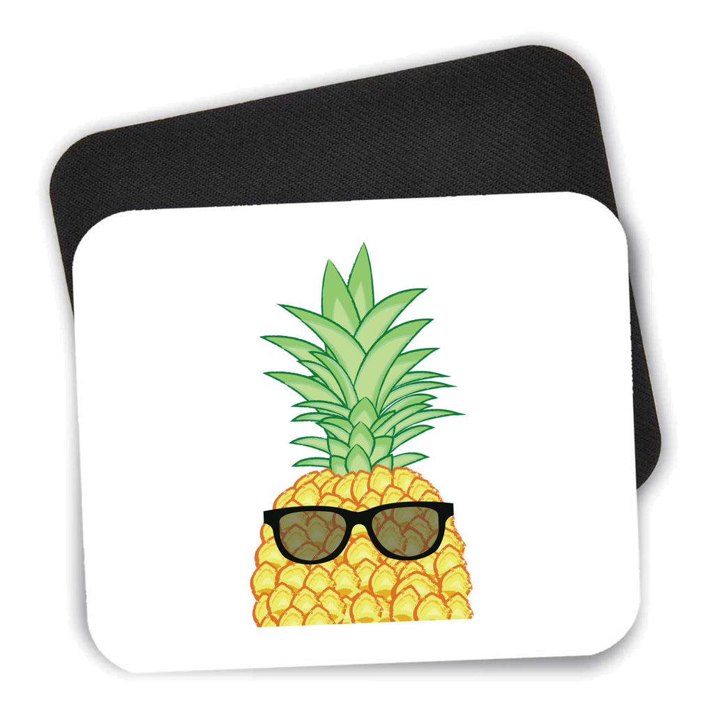Pineapple Top with Shades mouse pad shown with its black non-slip rubber underside