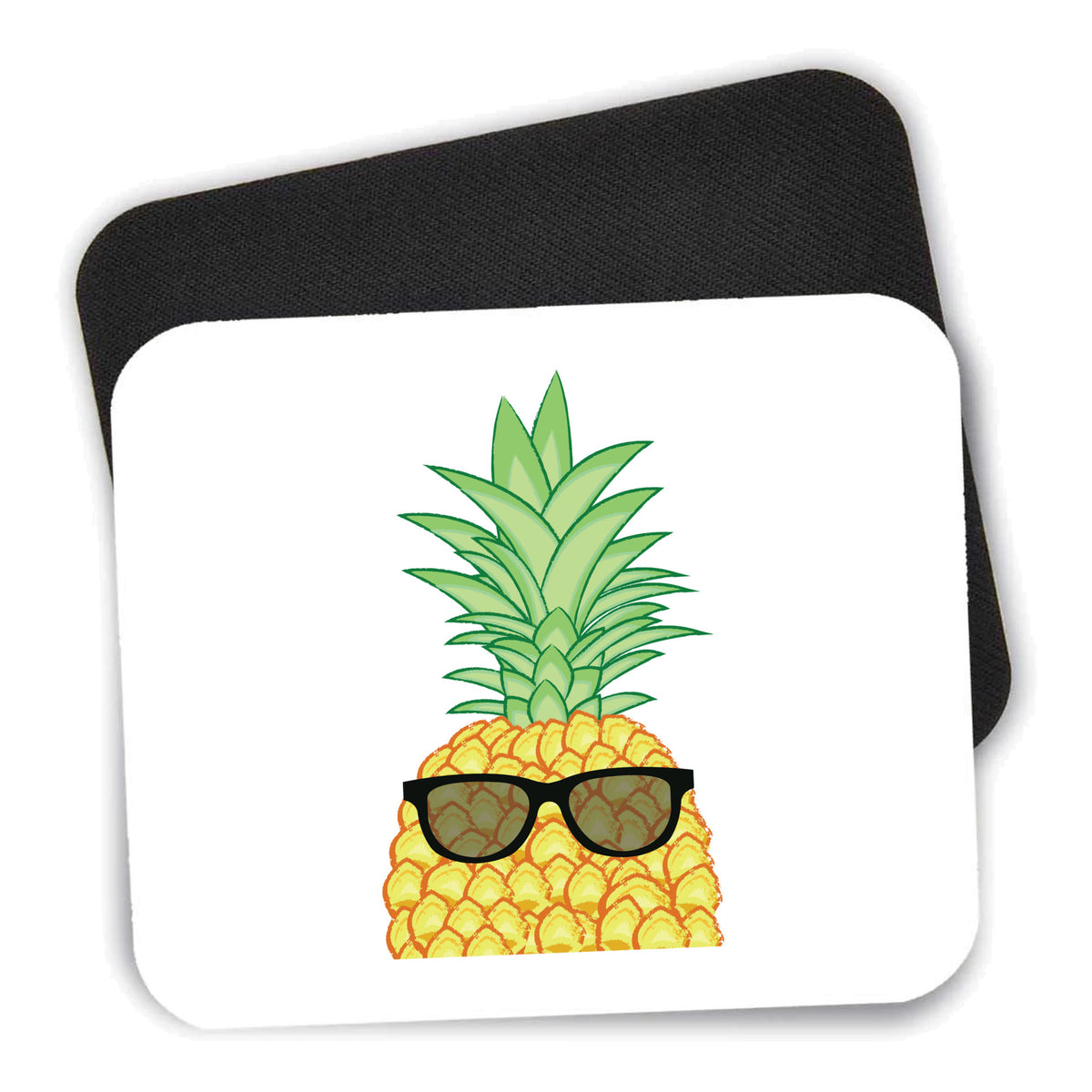 Pineapple Top with Shades mouse pad shown with its black non-slip rubber underside