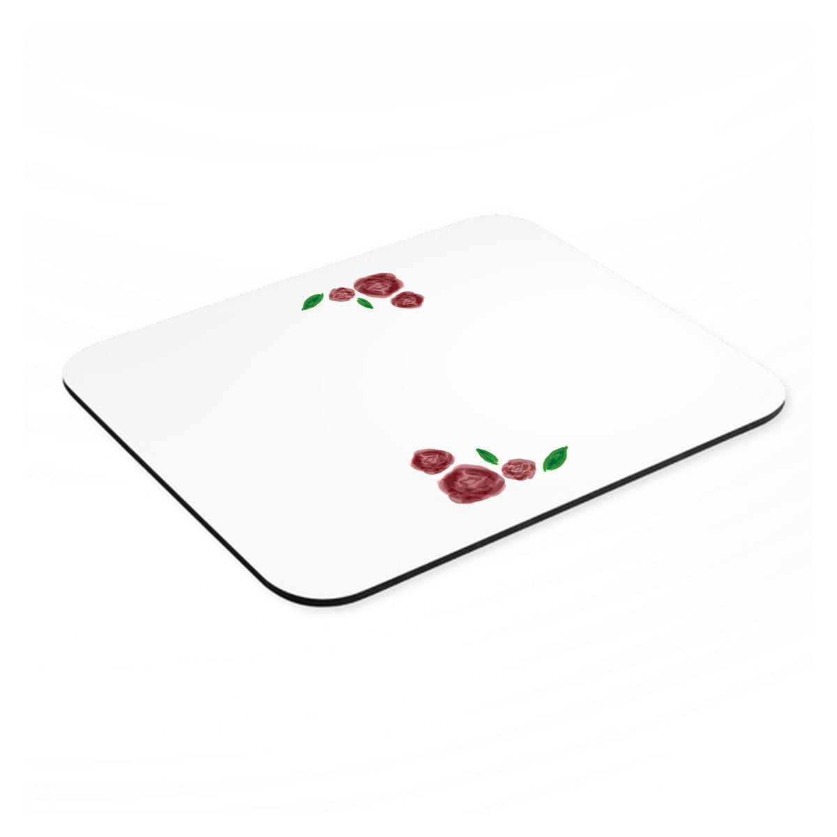 Water colored Roses mouse pad, angled view showing the 1/4 inch thick base