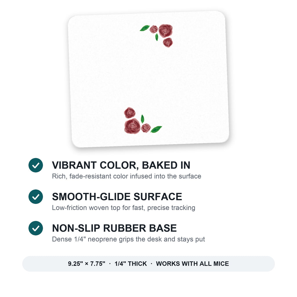 Water colored Roses mouse pad: vibrant color, smooth-glide surface, non-slip rubber base, 9.25 x 7.75 inches