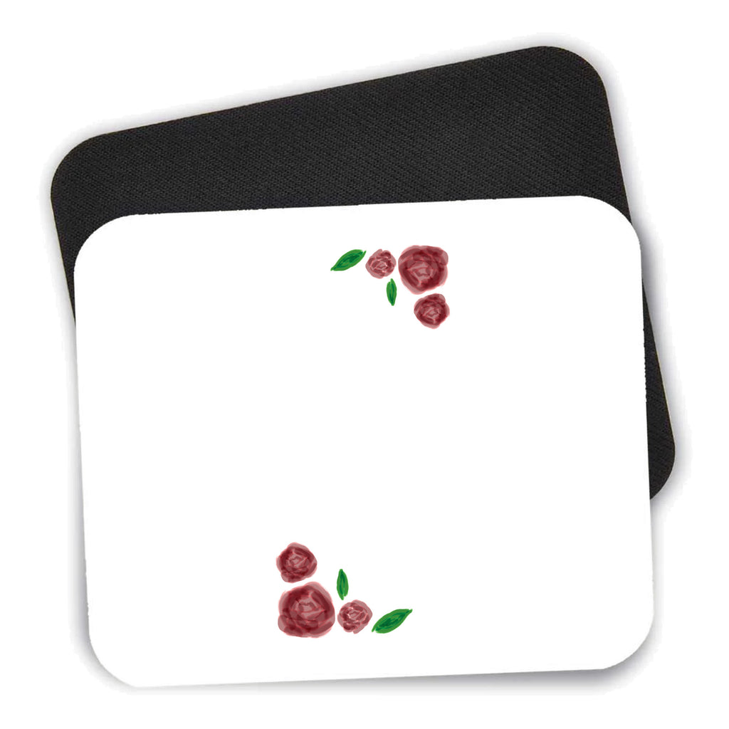 Water colored Roses mouse pad shown with its black non-slip rubber underside