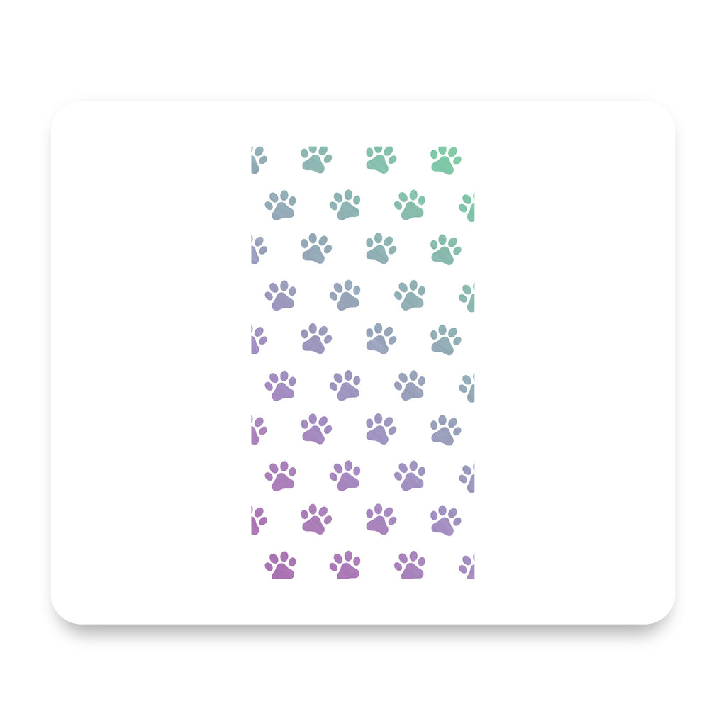 Gradient Pawprints - Purple to Green mouse pad, front view