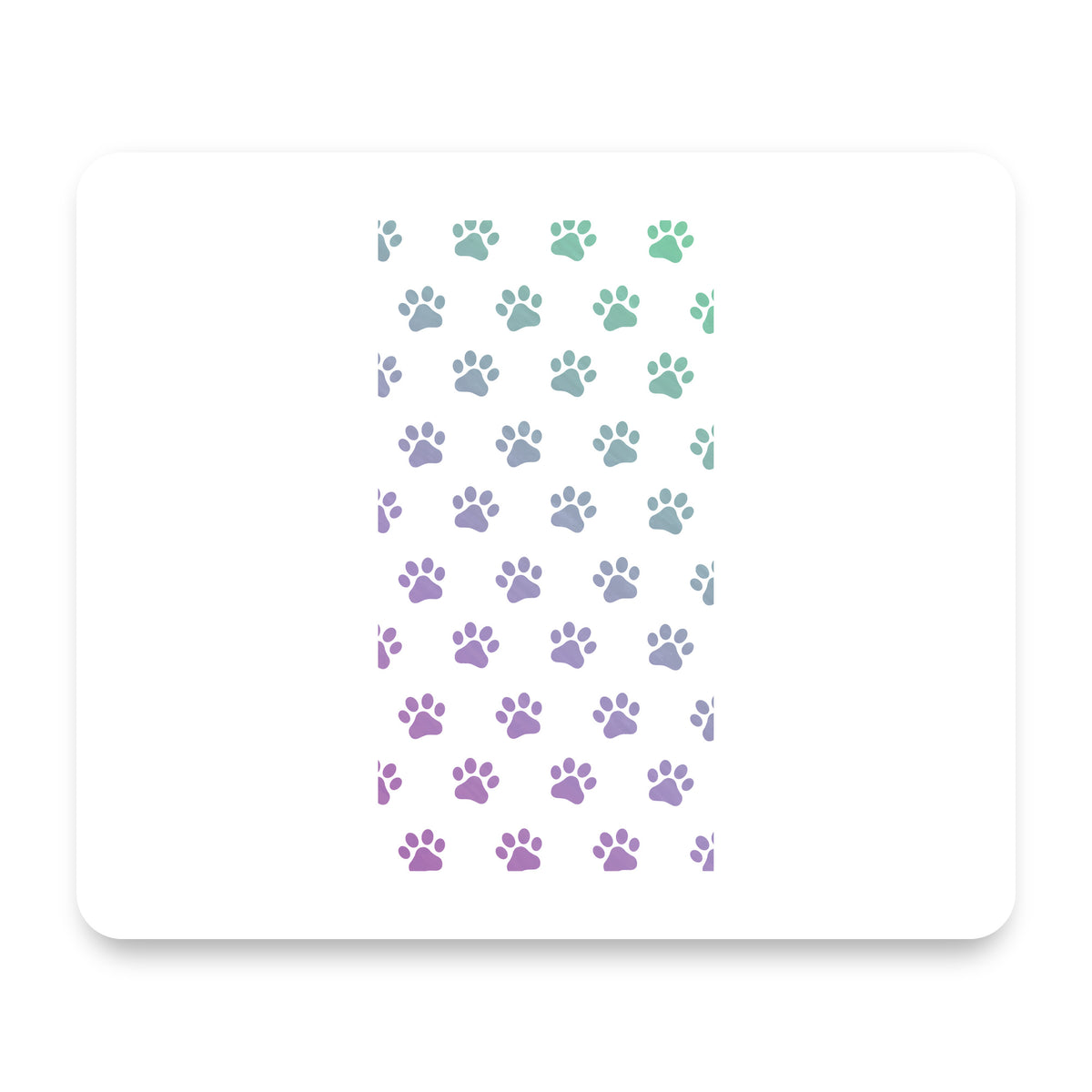 Gradient Pawprints - Purple to Green mouse pad, front view
