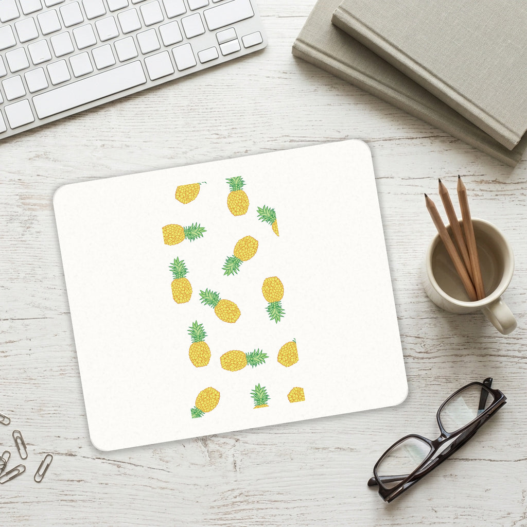 Repeating Pineapple Pattern mouse pad on a desk with a keyboard