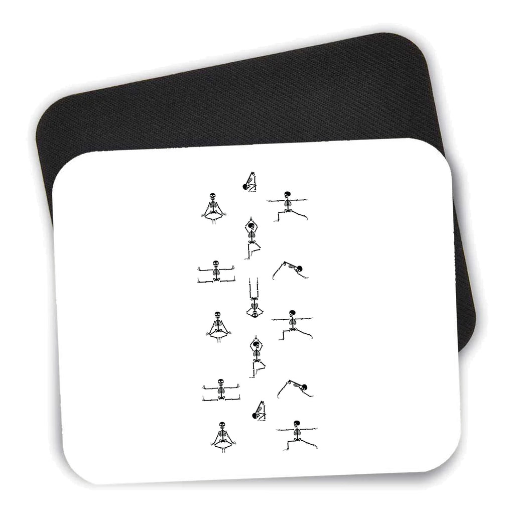 Yoga Skeletons mouse pad shown with its black non-slip rubber underside