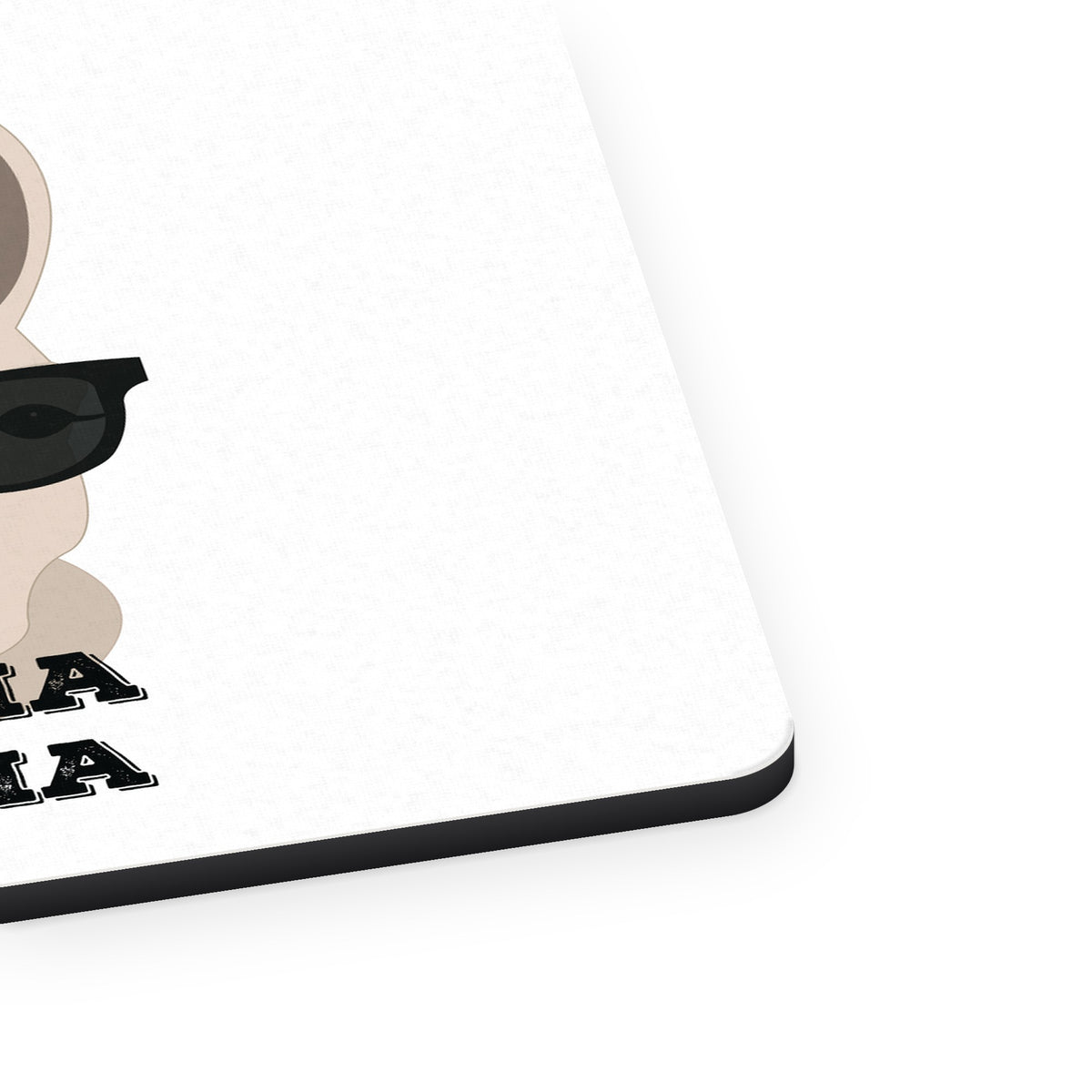 No Drama Llama Cartoon mouse pad, close-up of the fabric surface and rubber edge