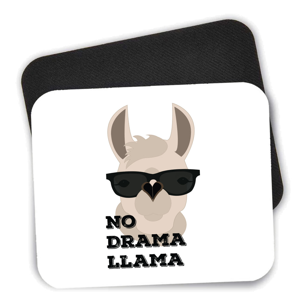 No Drama Llama Cartoon mouse pad shown with its black non-slip rubber underside