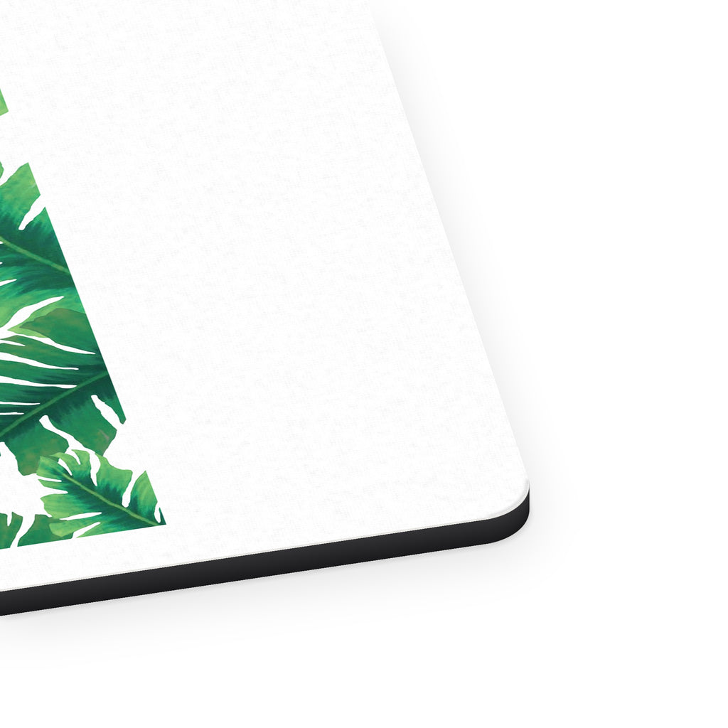 Tropical Banana Leaves mouse pad, close-up of the fabric surface and rubber edge