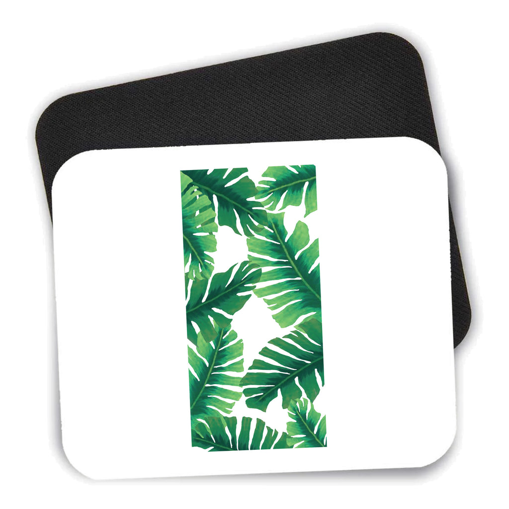 Tropical Banana Leaves mouse pad shown with its black non-slip rubber underside